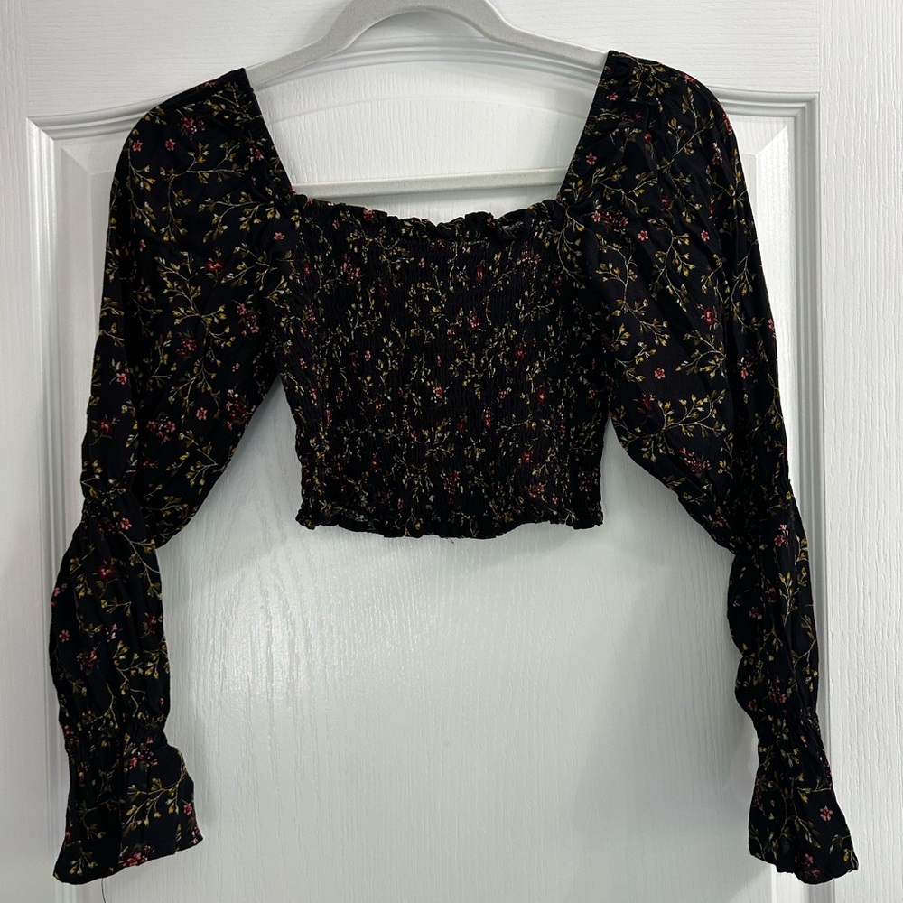 Olivaceous Smocked Crop Top